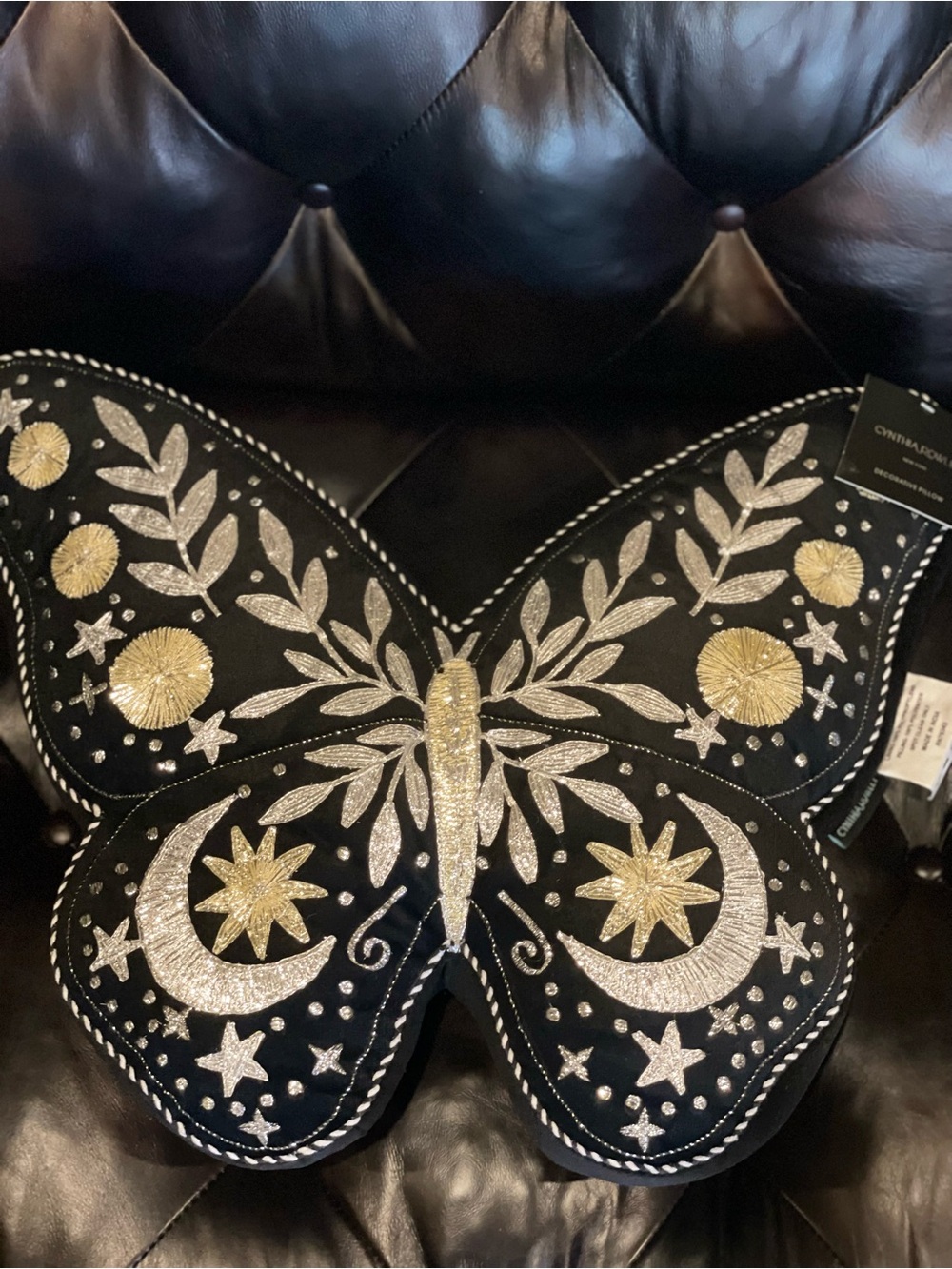 CYNTHIA ROWLEY NWT Butterfly Shaped Embroidered Celestial Accent Throw Pillow - Picture 3 of 14